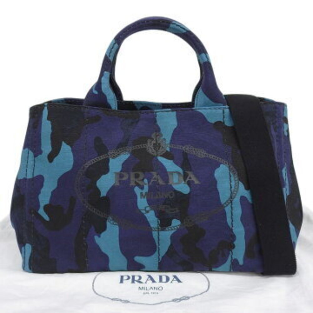 Prada Canapa Tote Bag Navy Blue Canvas Camouflage